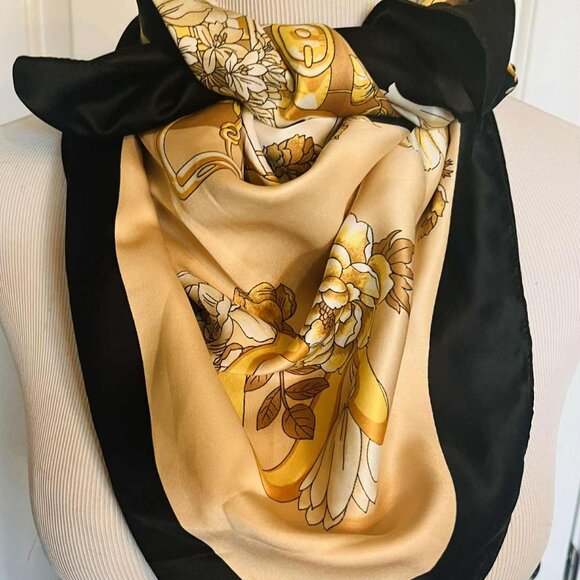 NWT Elegant Floral Scarf — Faux Silk Satin (90×90 cm, Made in China) - Picture 8 of 11